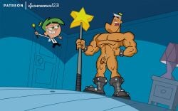 2boys accurate_art_style assisted_exposure balls blush blushing cosmo_(fop) cosmo_cosma djunderground123 embarrassed_nude_male fairy flaccid green_hair jorgen_von_strangle male male_only muscular_male nickelodeon on_model penis tan_skin the_fairly_oddparents white_hair