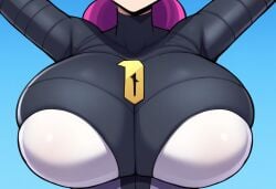 ai_generated alternate_breast_size breast_focus breasts close-up female jupiter_(pokemon) large_breasts mullon novelai pokemon pokemon_(anime) pokemon_(game) pokemon_dppt solo solo_focus team_galactic top_heavy