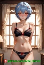 1girls ahq_hentai ai_generated bedroom blue_hair blush breasts medium_breasts neon_genesis_evangelion petite rei_ayanami shy solo_female stable_diffusion standing underwear