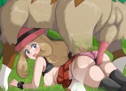 1girls :o absurd_res ass big_breasts blonde_hair blush breasts censored creatures_(company) dirty_blonde_hair doggy_style erection from_behind game_freak generation_6_pokemon gogoat grass grey_eyes grinding hat hi_res interspecies long_hair looking_back lying lying_on_stomach mosaic_censoring nintendo nipples nivi no_bra open_mouth outdoors paid_reward_available panties penis pink_panties pokemon pokemon_(species) pokemon_xy pokephilia serena_(pokemon) serena_(pokemon_games) shirt_lift skirt skirt_lift thigh_sex thighhighs thighs zoophilia