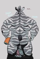 absurd_res ambiguous_gender anthro ass balls dramamine duo equid equine genitals hi_res male male/ambiguous mammal muscular muscular_male nude rear_view zebra