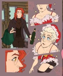 aziraphale christmas crowley gay good_omens long_hair no_visible_genitalia stockings