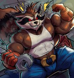 rocket raccoon from marvel by its coldpizzart