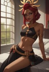 ai_generated angel_light_(artist) dark-skinned_female dark_skin gerudo midriff red_hair riju the_legend_of_zelda the_legend_of_zelda:_tears_of_the_kingdom