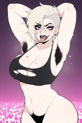 ai_generated arms_behind_head black_lipstick goth_girl hairy hairy_armpits hairy_female hairy_pussy punk rocker_chick sweaty