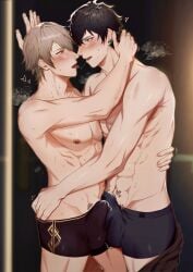 2boys abs after_kiss bulge caelus_(honkai:_star_rail) dan_heng honkai:_star_rail muscles ts_uster underwear