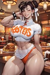 ai_generated ass big_ass big_breasts breasts capcom chun-li hooters hooters_uniform mature_female milf street_fighter swimsuit thick_thighs thunder_thighs wide_hips