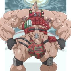 arthur_christmas bara big_muscles bulge christmas_outfit exposed_penis facial_hair human male military_uniform military_vest muscles muscular remert shirt solo_male steve_claus white_hair worm's-eye_view