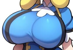 ai_generated alternate_breast_size blonde_hair breast_focus breasts close-up female kimia_(pokemon) large_breasts mullon novelai pokemon pokemon_(anime) pokemon_(game) solo solo_focus top_heavy