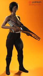 1girls 3d ana_bray black_hair breasts bungie destiny_(game) destiny_2 female gun nipples rifle short_hair solo topless unveilingavidity