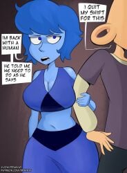 1boy 1girls dialogue female gem_(species) lapis_lazuli_(steven_universe) lars_barriga male spakka5 steven_universe text thick_thighs wide_hips