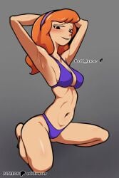 1girls 2d bikini daphne_blake looking_at_viewer scooby-doo simple_background skinny tagme_(artist)