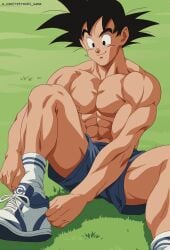 1boy bara bulge dragon_ball dragon_ball_z male male_only retroshi_sama smile son_goku sportswear