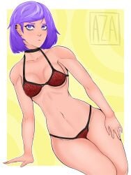 1girls aza19 big_breasts duolingo female light_skin lily_(duolingo) lingerie nsfw purple_eyes purple_hair solo solo_female thick_thighs