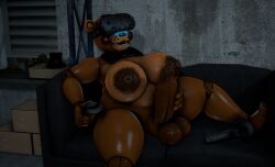 3d 3d_(artwork) animatronic anthro balls bear big_balls big_breasts big_penis breasts deskai digital_media_(artwork) five_nights_at_freddy's five_nights_at_freddy's_2 genitals gynomorph hi_res humanoid_genitalia humanoid_penis intersex machine mammal masturbation nude open_mouth penis robot scottgames solo source_filmmaker_(artwork) toy_freddy_(fnaf) vr_headset