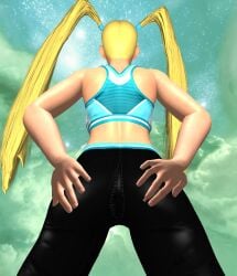 1boy 1girls 1irls asian_female ass_focus ass_shake big_ass blonde_hair blue_eyes grabbing_ass japanese_female kishi leggings misspussyfan rainbow_mika spread_ass street_fighter street_fighter_iii street_fighter_v wrestler