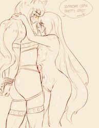 2girls animal_ears blake_belladonna blue_eyes bondage cat_ears cum faunus female futanari height_difference human intersex long_hair monochrome multiple_girls pussy rwby scar the_party_tit weiss_schnee yellow_eyes yuri