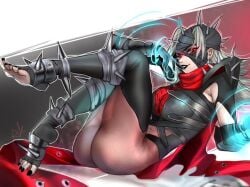 ai_generated arialla_draws ass ass_cheeks black_bandages feet malice_(marvel_rivals) marvel marvel_comics marvel_rivals red_eyes sue_richards sue_storm tagme white_hair