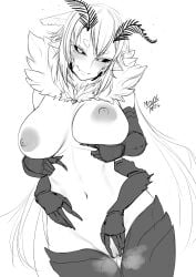 1girls 4_arms areolae artist_name artist_signature breasts female female_only indie_virtual_youtuber insect_girl juniper_(egocider) juniper_actias large_breasts monochrome moth_girl multi_arm multi_limb myth1c myth1carts nipples nude nude_female solo virtual_youtuber white_background
