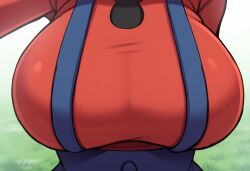 ai_generated alternate_breast_size breast_focus breasts close-up female large_breasts lyra_(pokemon) mullon novelai pokemon pokemon_(anime) pokemon_(game) pokemon_hgss solo solo_focus top_heavy