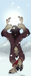 anthro antlers ass back_turned balls biceps cervine clothing denver_(bios) furry horn male male_only no_swift pants pants_down reindeer solo topless underwear