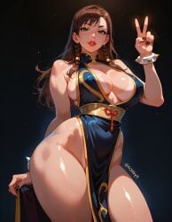 ai_generated alternative_costume chun-li cleavage fr34ky huge_breasts street_fighter tanlines thick_thighs wide_hips