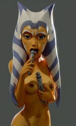 1girls 3d ahsoka_tano alien breasts female lightsaber nipples orange_skin solo star_wars togruta unveilingavidity