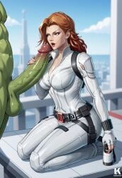 ai_generated big_ass big_breasts big_penis black_widow_(marvel) civitai green_penis green_skin huge_cock hulk kneeling large_ass marvel marvel_rivals muscular muscular_male orange_hair white_bodysuit