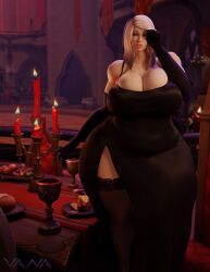 1girls 3d bursting_breasts chubby chubby_female cleavage female female_only gigantic_breasts huge_breasts huge_hips human human_(world_of_warcraft) imminent_transformation overflowing_breasts solo solo_female thighhighs tight_clothing transformation vanasmut voluptuous wide_hips world_of_warcraft