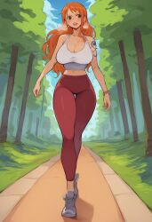 ai_generated bare_arms bare_shoulders big_breasts blush clothed clothing color female female_focus female_only hi_res large_breasts light-skinned_female light_skin long_hair nami nami_(one_piece) one_piece orange_eyes orange_hair post-timeskip santaclausai shounen_jump solo solo_female tagme thick_thighs