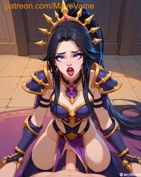 ahe_gao ahegao_face ai_generated armor black_hair blizzard_entertainment blue_eyes clitoris diablo li-ming lipstick open_mouth penis pussy red_lipstick rolling_eyes sex vaginal_penetration vaginal_sex