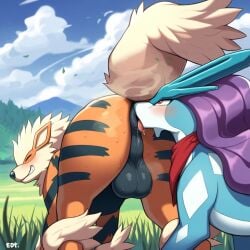 ai_generated arcanine legendary_pokemon licking pokemon suicune