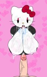 after_fellatio after_oral cum cum_drip cum_in_mouth cum_on_breasts cum_on_face cum_on_penis cum_on_tongue cum_trail half-closed_eyes heart hello_kitty hello_kitty_(character) hello_kitty_(series) kitty_white precum_drip red_eyeshadow sanrio savagensfw sticking_out_tongue veiny_penis