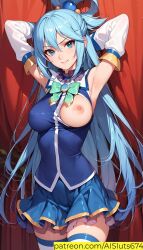 1girls ai_generated ai_sluts aqua_(konosuba) armpits female female_only kono_subarashii_sekai_ni_shukufuku_wo! one_breast_out sole_female solo