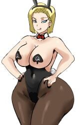 1girls android_18 ass belly_button belly_button_visible_through_clothing big_ass big_breasts black_nail_polish black_nails blonde_hair blonde_hair_female blue_eyes blue_eyes_female breasts bunny_costume bunny_ears bunny_girl bunny_tail bunnygirl bunnysuit cheating cleavage cuckold dark-skinned_male dragon_ball dragon_ball_super dragon_ball_z eyelashes female female_only gtsn17 hands_on_hip hands_on_hips hands_on_wrist hands_on_wrists hips huge_ass huge_breasts large_ass large_breasts licking licking_lips light-skinned_female light_skin medium_hair netorare ntr pale-skinned_female pale_skin pale_skinned_female pasties queen_of_spade_symbol queen_of_spades queen_of_spades_symbol red_bow red_bowtie smile smiley_face smiling solo spade spade_earring spade_earrings thick thick_ass thick_butt thick_hips thick_legs thick_thighs tongue tongue_out white_background wide_hips