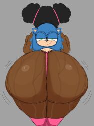 1girls ass backpack big_ass big_breasts black_hair dark-skinned_female dark_skin green_eyes huge_ass oil oiled oiled_ass original panties princesssnusnu sega sonic_(series) sonic_the_hedgehog sonic_the_hedgehog_(series) underwear unnamed_character