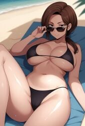 1girls ai_generated beach bikini kokujin_no_tenkousei_ni_ane_o_ntr-ru large_breasts lizarb mommy mori_kaede_(terasu_mc) mother navel