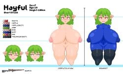 big_breasts blush breasts breasts_bigger_than_head character_sheet curvy curvy_figure elf elf_ears elf_female elf_girl huge_breasts latex_suit mayful mayful_(character) naked naked_female nipples nude nude_female original_character pixel_(artwork) pixel_art pixelated reference_sheet shortstack skin_tight_outfit skin_tight_suit stockings