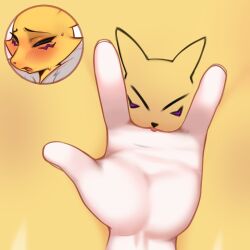 1:1 2_finger_fingering 5_fingers ambiguous_gender anthro bandai_namco black_sclera blue_pupils blush bodily_fluids clitoris digimon digimon_(species) female female/ambiguous female_anthro fingering fingering_partner fingers first_person_view fur genitals half-closed_eyes hi_res human human_pov looking_pleasured mammal meme narrowed_eyes neck_tuft open_mouth pov_hands pupils purple_blush pussy-cat_(meme) renamon sex sweat tongue tuft vaginal vaginal_fingering vulva wuuyso yellow_body yellow_fur