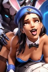 ahe_gao ai_generated ana_amari black_hair bunnysuit captain_amari doggy_style omega-weirdo omnic overwatch overwatch_2 patreon ramattra young_ana_amari