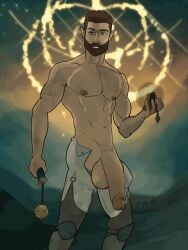 1boy 2d 2d_animation abs animated balls bara beard biceps big_balls big_penis clothing cummytomato elden_ring fromsoftware male male_nipples male_only muscular_male nipples pecs penis precum precum_drip solo_male tarnished