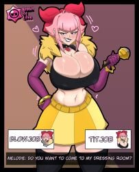 1girls big_breasts black_lipstick black_stockings brawl_stars breasts ceo_of_lizards choker english_text female female_focus female_only gloves light-skinned_female light_skin melodie_(brawl_stars) navel panties pink_eyes pink_hair solo solo_female stockings