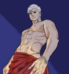 1boy grey_hair jojo's_bizarre_adventure low-angle_view male male_nipples male_only muscular_male risotto_nero solo superth_art2 vento_aureo