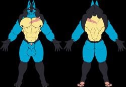 2023 abs animal_genitalia animal_penis anthro balls canine_genitalia canine_penis generation_4_pokemon genitals hi_res lucario male model_sheet muscular muscular_anthro muscular_male nagisalucario nintendo pecs penis pokemon pokemon_(species) scar sheath solo t-pose unknown_artist