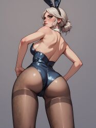 ai_generated ass breasts bunny_ears bunny_girl bunnysuit cameltoe ciri female green_eyes light-skinned_female looking_at_viewer looking_back solo the_witcher_(series) the_witcher_3:_wild_hunt white_hair ximiral