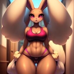 ai_generated anthro bra breasts curvy female female_only front_view frosting.ai furry looking_at_viewer lopunny panties pokemon pokemon_(species) seductive sports_bra standing tagme thesadman_ thick_ass thick_thighs thigh_gap wide_hips