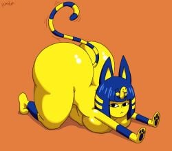 animal_crossing ankha ass big_ass blue_hair breasts cat_ears feline nintendo nude self_upload stretching tagme tail thick_thighs yellow_body