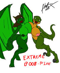 2014 aisha_neavi akelyx anthro areola ass barefoot big_breasts breast_squish breasts claws dragon female furry happy jade_moontail looking_at_viewer nipples nude open_mouth plain_background pussy reptile scalie smile text wings