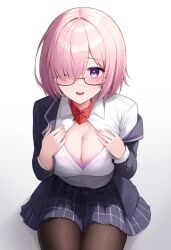 1girls ai_generated breasts cleavage fate/grand_order fate_(series) female female_only glasses gorenramu_(kurodaruma) huge_breasts large_breasts mash_kyrielight mashu pink_hair school_uniform shielder_(fate) shielder_(fate/grand_order) skirt solo thigh_highs type-moon