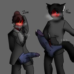 backrooms_creature best_friends black_clothing blue_eye blush cat_ears cat_tail cum dark-skinned_male entity-68 fur gray_clothes gray_clothing huge_balls huge_cock neko nervous oc original_character original_characters panting partypooper_(the_backrooms) precum red_eye red_mask smirk smirking_at_viewer solo_male sweat two_males yellow_eyes